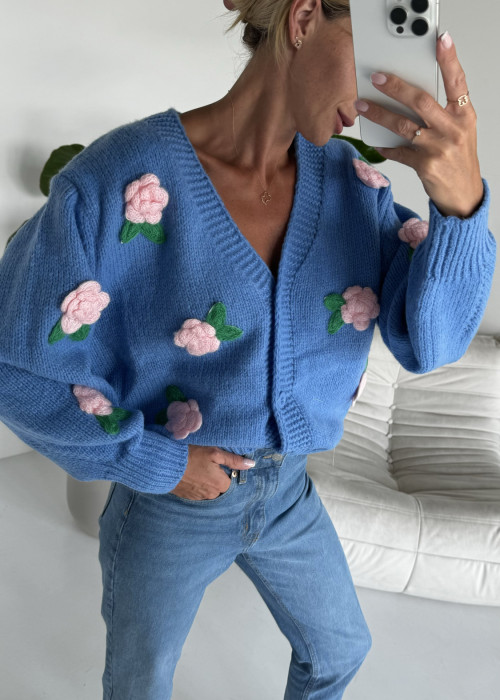 Sweter rozpinany roses - niebieski